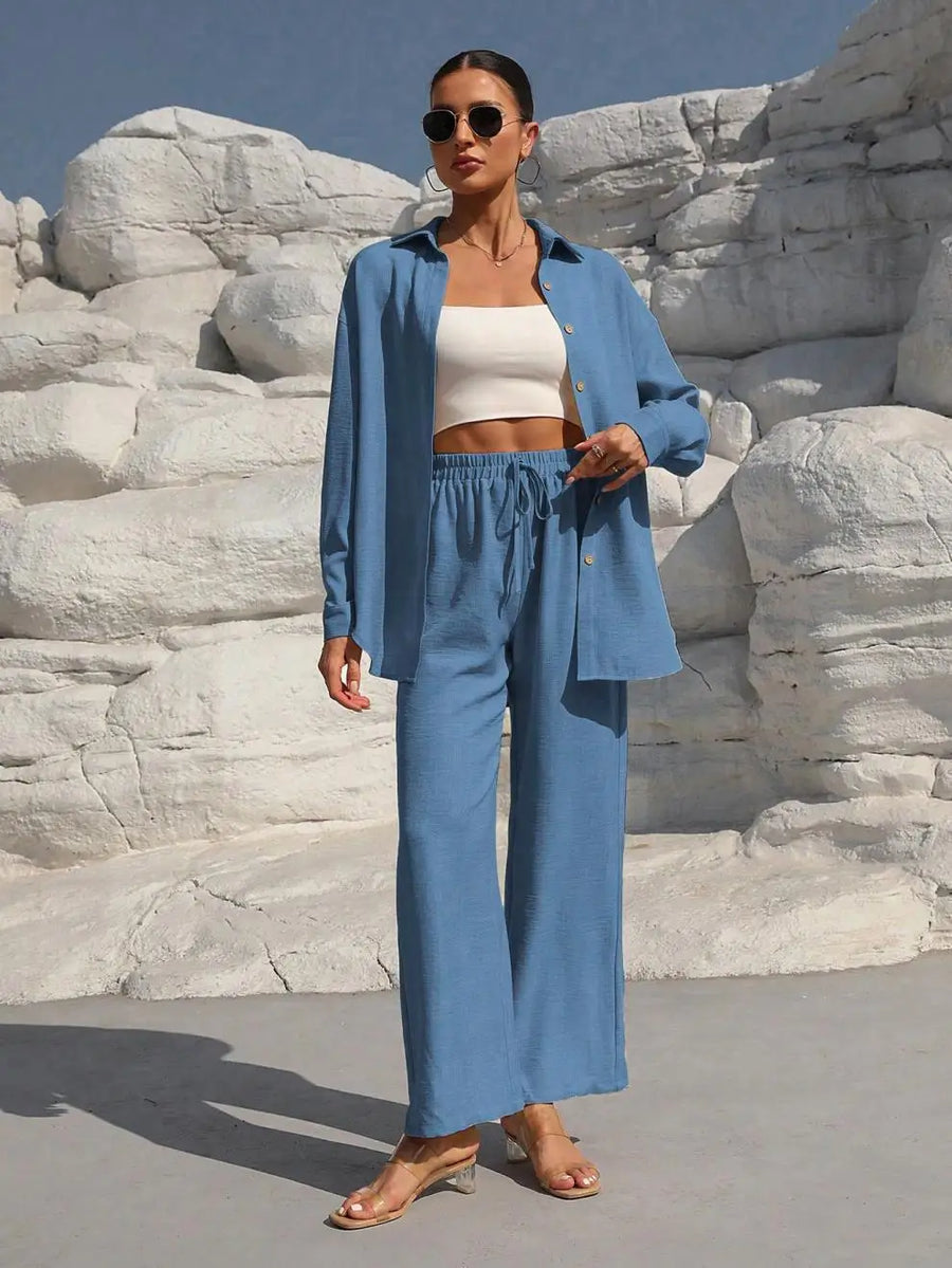 Set Camicia Lunga Pantalone Wide Leg Plus
